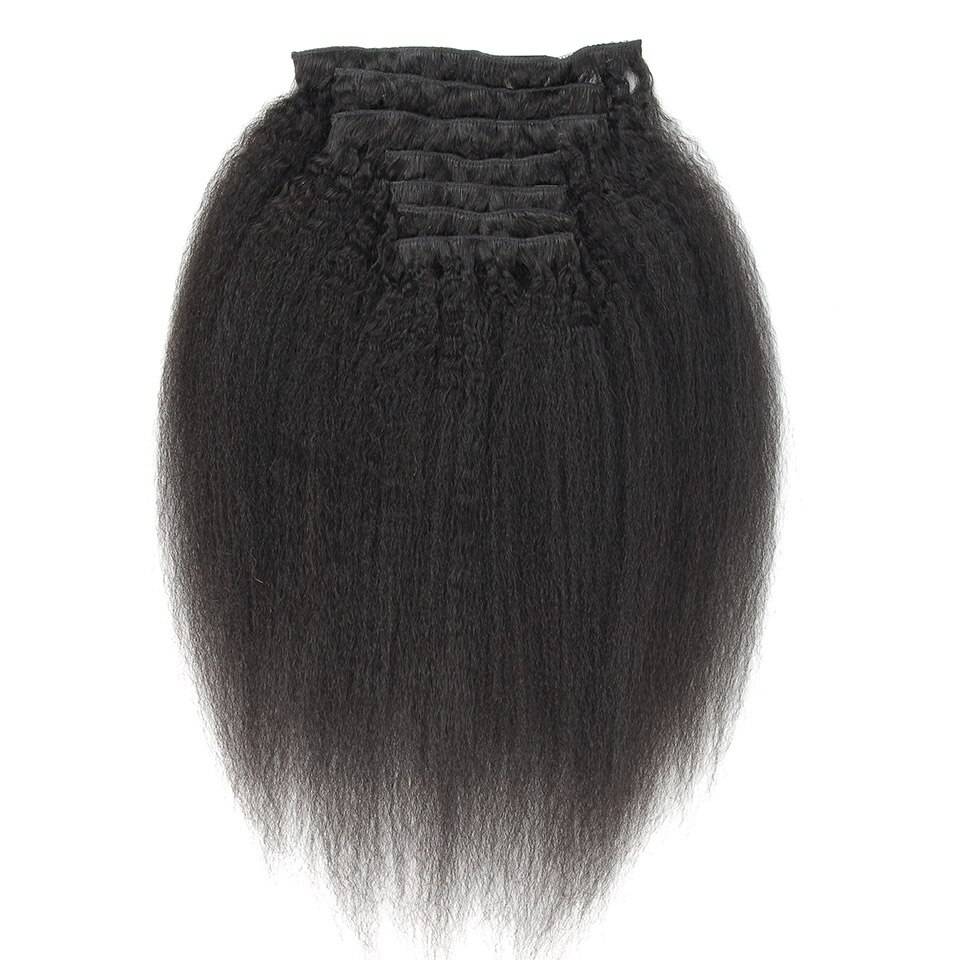 Black Kinky Straight Clip-In Virgin Human Hair Extensions Set