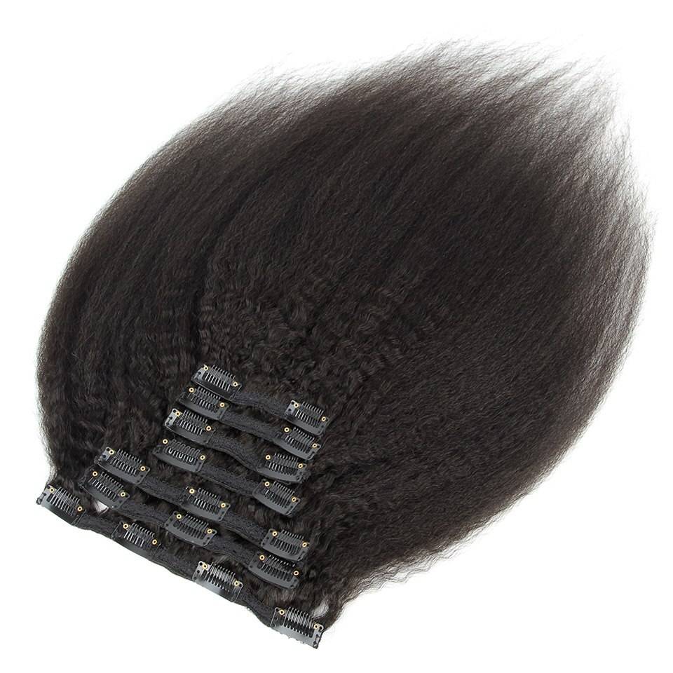 Black Kinky Straight Clip-In Virgin Human Hair Extensions Set
