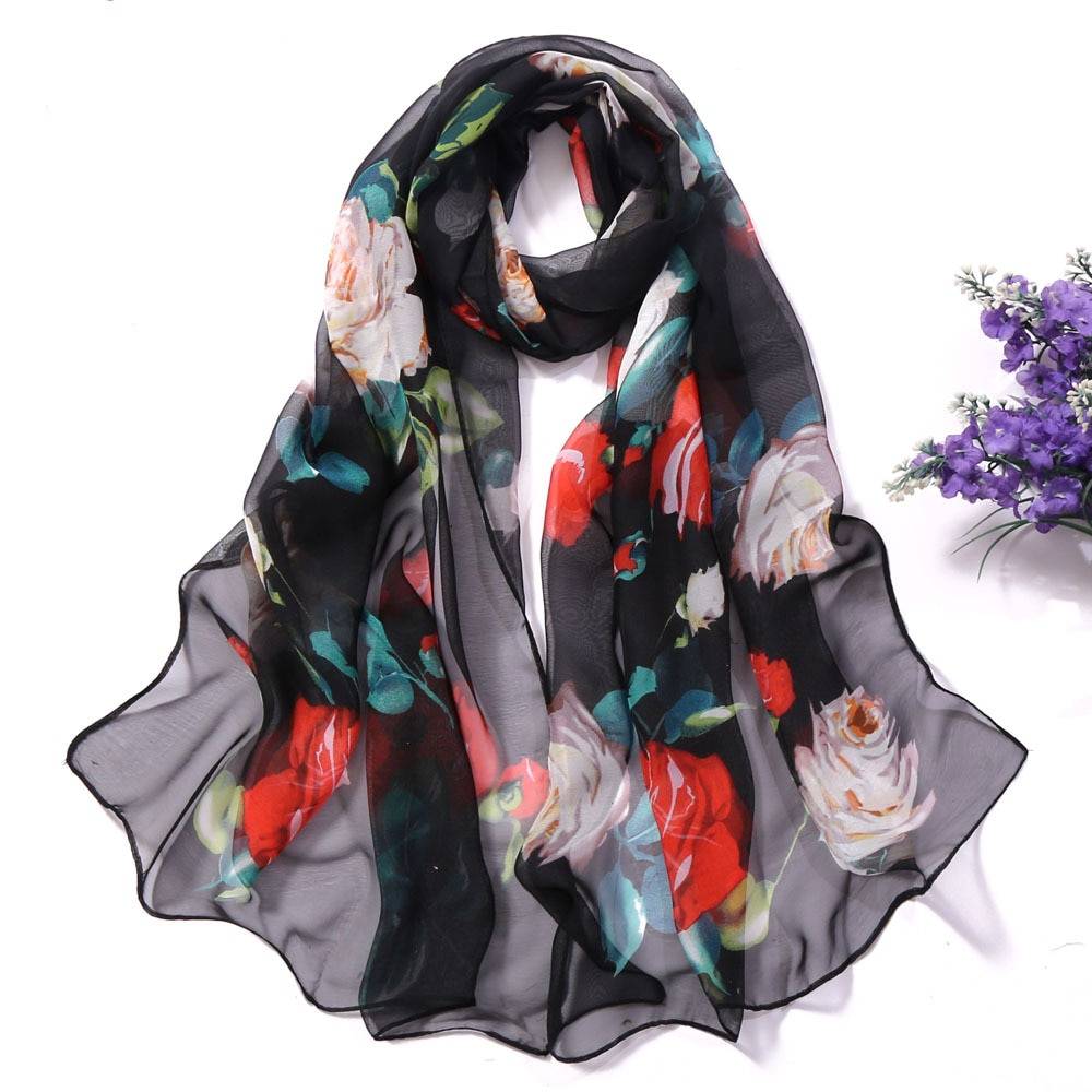 Women's Floral Printed Silk Scarf