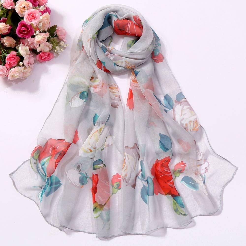 Women's Floral Printed Silk Scarf