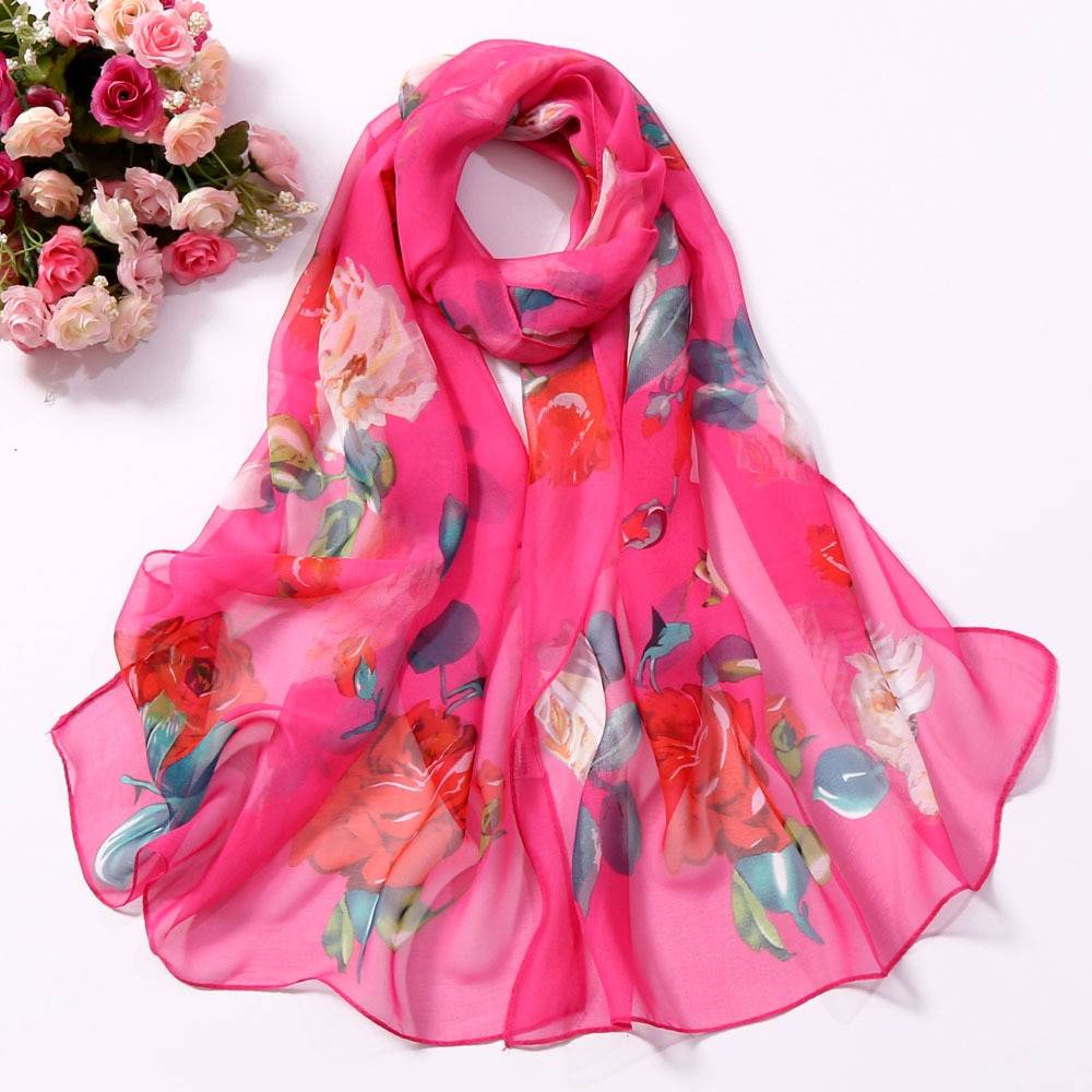 Women's Floral Printed Silk Scarf